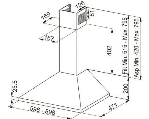 Hotă decorativă Franke FJO 624 XS, 60 cm, 430 mc/h, 67 | HORNBACH