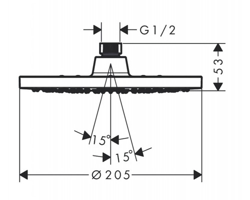 Desen tehnic cu dimensiunile capului de duș