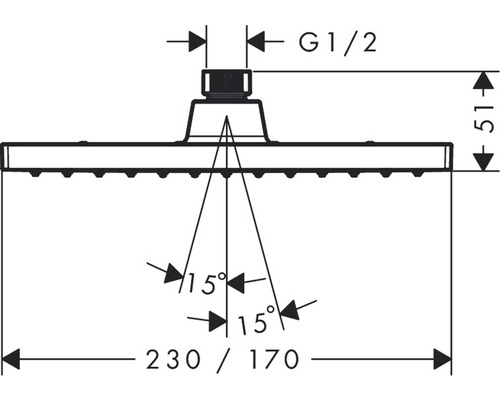 Desen tehnic al unui cap de duș cu dimensiuni