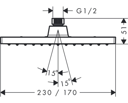 Desen tehnic al unui cap de duș cu dimensiuni