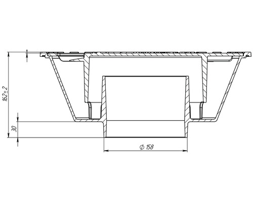 Desen tehnic al unui sifon de pardoseală cu dimensiuni.