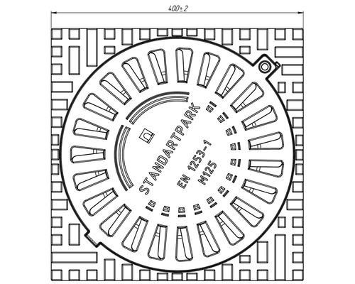 Desen tehnic al unui capac de canal cu dimensiunile de 400 plusminus 2