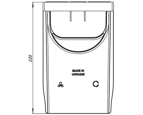 Imaginea unei găleți cu o înălțime de 220 de milimetri și inscripția Made in Ukraine.