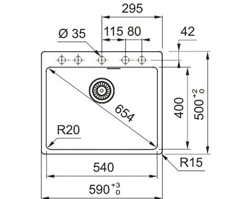 Desen tehnic al unei chiuvete cu dimensiuni