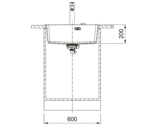 Desen tehnic al unei chiuvete cu robinet și dimensiuni
