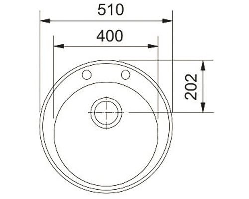 Desen tehnic al unei chiuvete rotunde cu dimensiunile 510, 400 și 202.