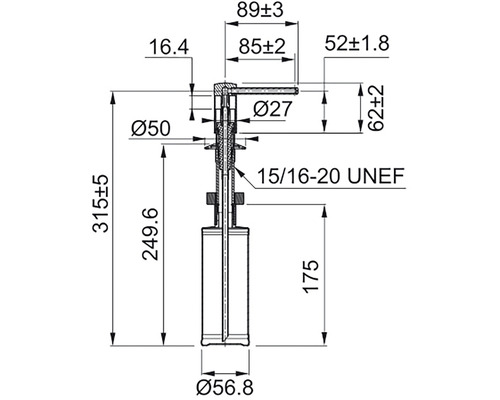 Desen tehnic al unui dozator cu dimensiuni