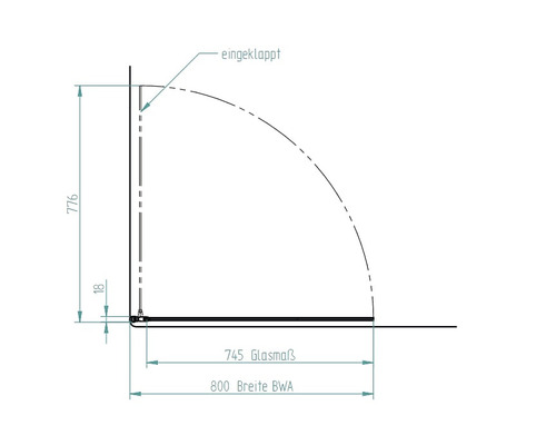 Desen tehnic al unui paravan de duș cu dimensiuni
