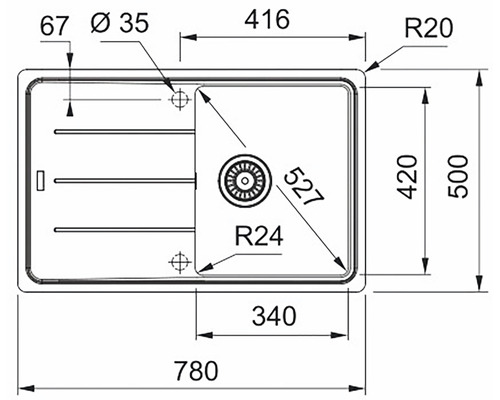 Desen tehnic al unei chiuvete cu dimensiuni