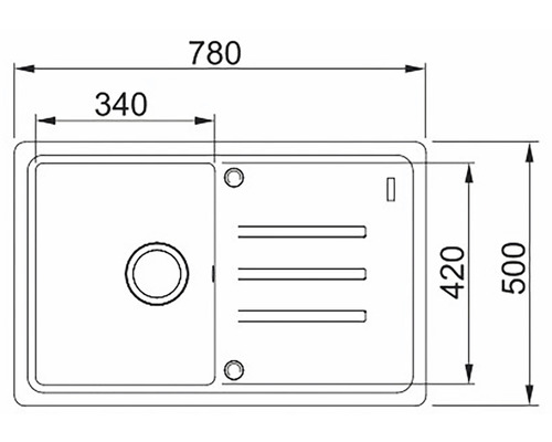 Desen al unei chiuvete cu dimensiunile de 780 x 500 milimetri