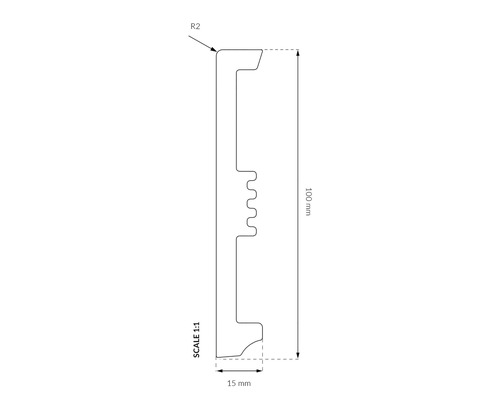 Desen tehnic al unui profil cu dimensiunile de 100 mm înălțime și 15 mm lățime