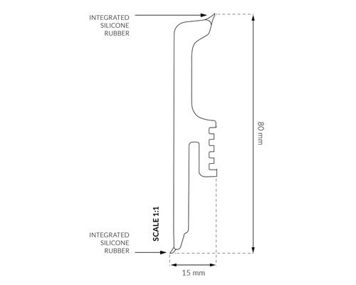 Desen tehnic al unui profil de etanșare cu silicon integrat, dimensiuni 80 mm x 15 mm