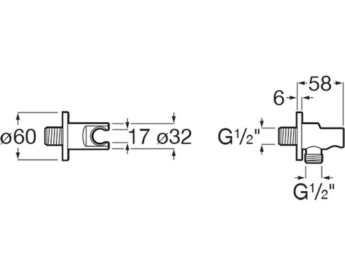 Desen tehnic al unei curbe de racordare la perete cu dimensiuni