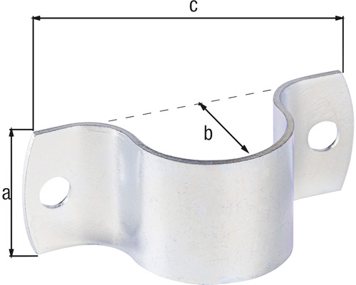 Imagine a unei cleme de țeavă cu dimensiunile a, b și c.