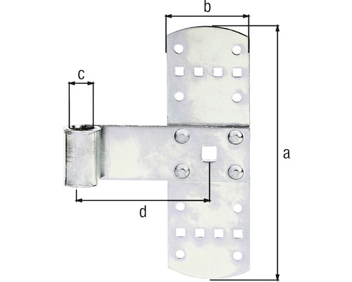 Desen tehnic al unei balamale de ușă cu indicații dimensionale.