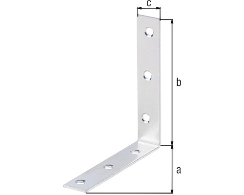 Conector unghiular cu găuri și dimensiunile a, b, c pentru fixare