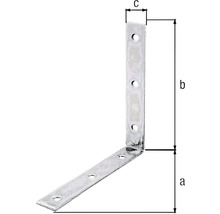 Conector unghiular cu găuri și indicații de dimensiune