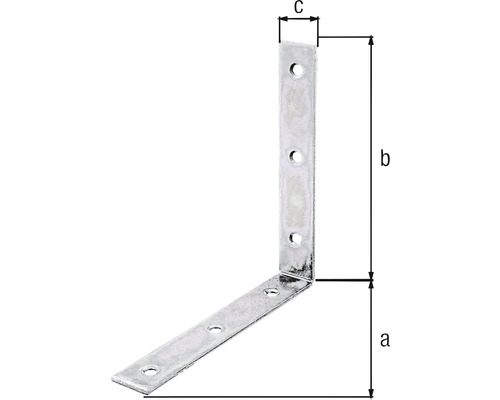 Conector unghiular cu găuri și indicații de dimensiune
