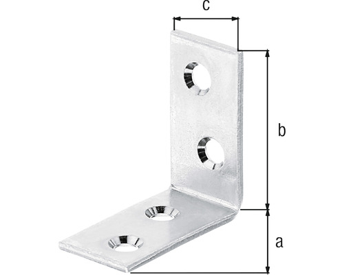Conector unghiular cu dimensiunile a, b și c.
