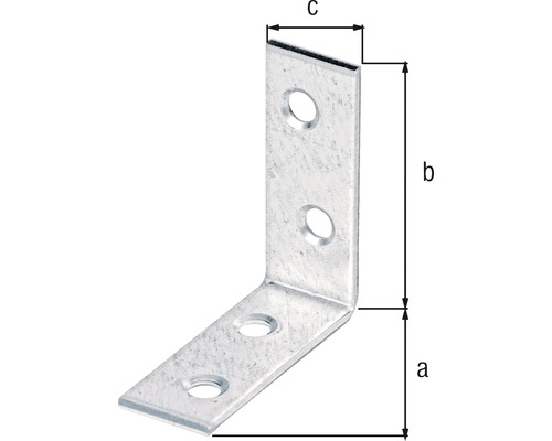 Conector unghiular cu găuri și indicații de măsurare