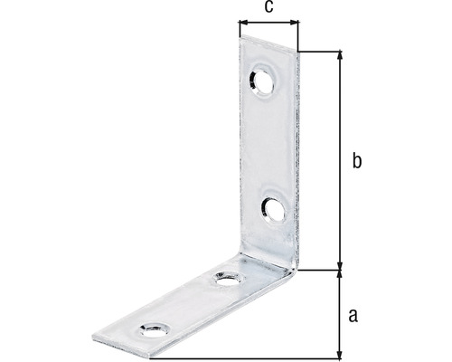Conector unghiular cu găuri și dimensiunile a, b, c