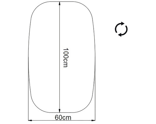 Schiță a unei cabine de duș cu dimensiunile de 100 pe 60 centimetri.