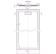 Desen tehnic al unei cădițe de duș cu dimensiuni
