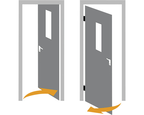 Ilustrație a unei uși cu fereastră și clanță care se deschide