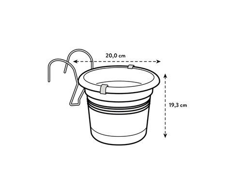 Jardinieră de balcon cu suport, lățime de 20,0 cm și înălțime de 19,3 cm