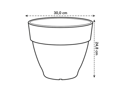 Imagine cu un ghiveci de flori cu dimensiunile de 30,0 cm diametru și 24,8 cm înălțime.