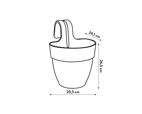 Ilustrație a unei jardiniere de balcon cu indicații de dimensiuni.