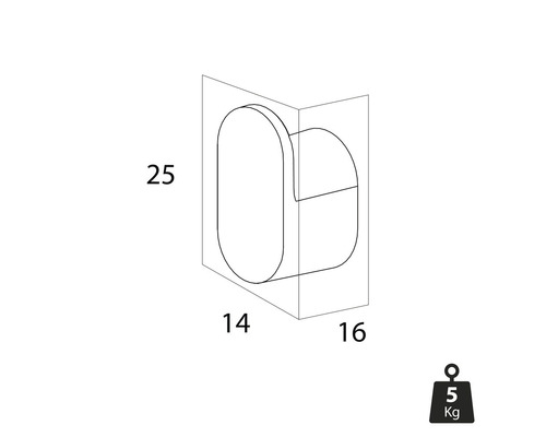 Desen tehnic al unui buton de mobilă cu dimensiuni și simbol de greutate