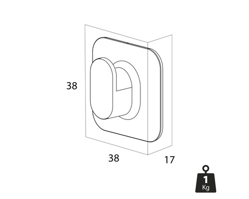 Dimensiunile unui singur cârlig de perete cu o capacitate portantă de un kilogram