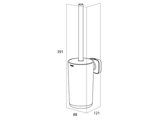 Desen tehnic al unui set de perii WC de perete cu dimensiuni.