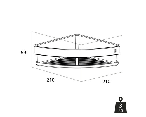 Desen tehnic al unei polițe de colț cu dimensiuni
