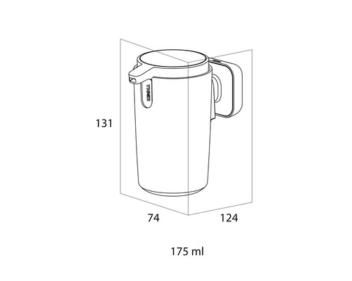 Desen tehnic al unui dozator de săpun cu dimensiuni
