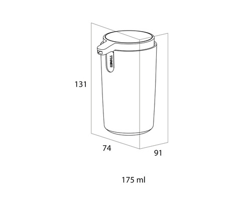 Desen tehnic al unui dozator de săpun cu dimensiuni.