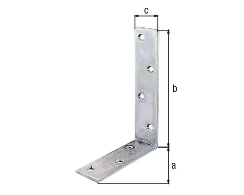 Conector unghiular cu găuri și indicații de dimensiune a, b și c