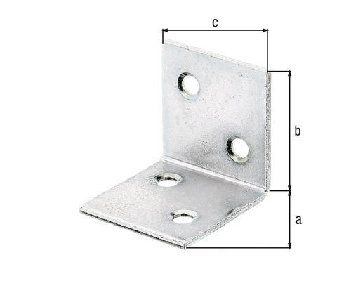 Conector unghiular metalic cu găuri și dimensiuni