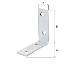 Conector unghiular din metal cu găuri și indicații de dimensiuni