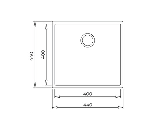 Desen tehnic al unei cădițe de duș cu dimensiunile 440 x 440 mm