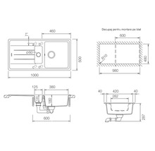 Chiuvetă bucătărie cristalite cu 1 cuvă + ½ Schock Element D-150 100x50 cm, cu picurător, reversibilă, Alpina