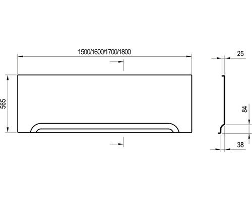 Desen tehnic al unei căzi cu dimensiuni indicate