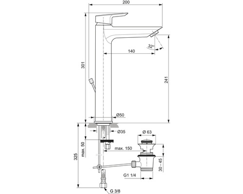 Desen tehnic al unui robinet cu dimensiuni