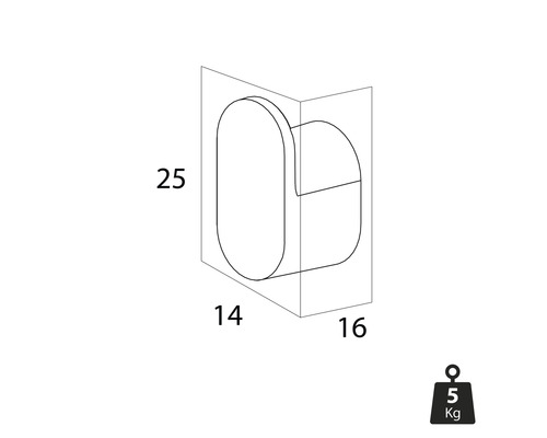 Reprezentare buton de mobilă cu dimensiuni și indicare a greutății de 5 kilograme