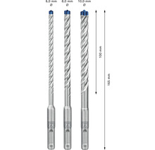 Trei burghie pentru beton de dimensiunile 6,0 mm, 8,0 mm și 10,0 mm.