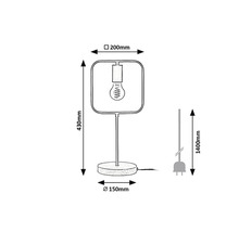 Desen tehnic al unei lămpi de masă cu dimensiunile 200 mm x 430 mm x 150 mm și o lungime a cablului de 1400 mm