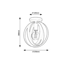 Schiță a unei lămpi de plafon cu dimensiunile 280 mm înălțime și 250 mm diametru