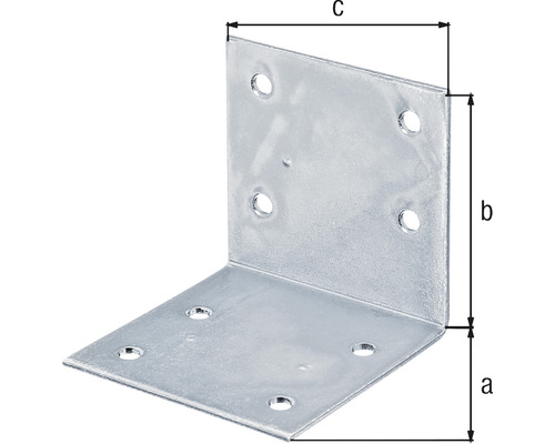 Conector unghiular metalic cu găuri și dimensiuni