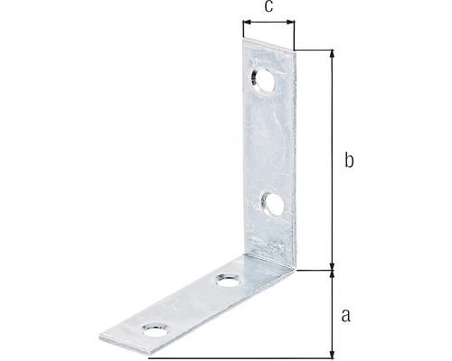 Conector unghiular din metal cu orificii și indicații de măsurare